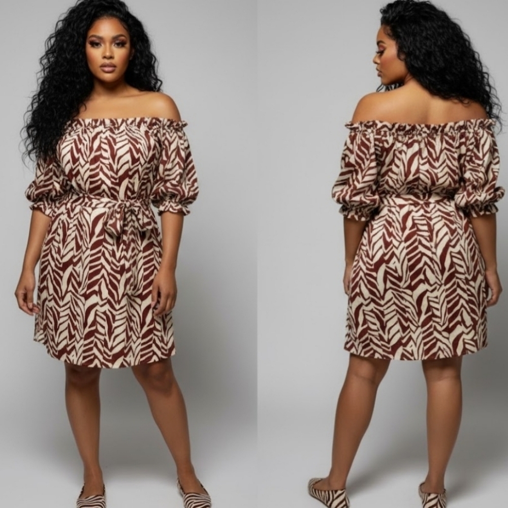 Zebra Print Milkmaid Dress Size 20 / 2X 100% Cotton Eloquii